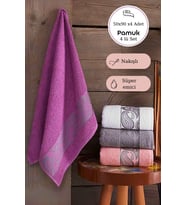 4 lü Pamuk Şal Havlu Seti Jakarlı Yumuşak Doku - Renkli 50x90 cm (Çok Renkli)