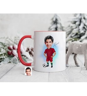 Bk Gift Kişiye Özel Futbolcu Karikatürlü Kırmızı Kupa Bardak-12, Sevgiliye Hediye, Arkadaşa Hediye