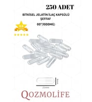 QOZMOLİFE Büyük Boy Şeffaf Bitkisel Jelatin Boş İlaç Kapsülü Helal Sertifikalı 00"1000mg (250 Adet)