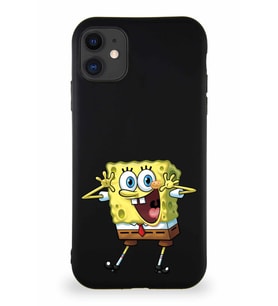 Apple iPhone 11 Soft Premier Kapak Sünger Bob Tasarımlı Silikon Kılıf - Siyah (Şeffaf)