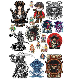 Korsan Kız ve Kuru Kafa Sticker Set 17 Parça Telefon, Tablet, Defter, Laptop Sticker