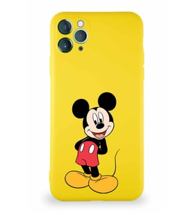 Apple iPhone 11 Pro Max Soft Premier Kapak Mickey Mouse-B Tasarımlı Silikon Kılıf - Sarı (Şeffaf)