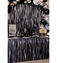 Metalize Mat Gümüş Silver Masa Eteği Fon Süs 270x75 Cm Parti Masa Dekorasyon Süsü
