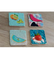 İlüstrasyon Meyve Manipülasyon Doğal Taş Bardak Altlığı 4'lü set - Natural Stone Coasters