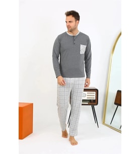 Giyim Erkek Uzun Kol Penye Antrasit Pijama Takımı