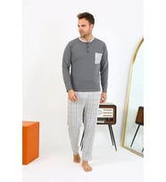 Giyim Erkek Uzun Kol Penye Antrasit Pijama Takımı