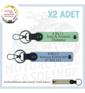 Yolculara Özel Kişiselleşmiş , İsim Plaka ve B Rh (-) Kan Grubu Yazılı x2 Anahtarlık, Yeşil-Mavi-SK (Çok Renkli)