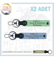 Yolculara Özel Kişiselleşmiş , İsim Plaka ve B Rh (-) Kan Grubu Yazılı x2 Anahtarlık, Yeşil-Mavi-SK (Çok Renkli)