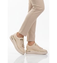 Ayakmod Bej Bağcıklı Taş İşlemeli Hafif Kadın Sneaker 431156 Z