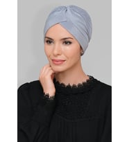 Gri Pratik Hazır Geçmeli Tesettür Bone Fukuro Piliseli Tek Çapraz Büzgülü 1824_15