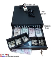 Kolay Açma Buton ve Adaptörü Hediye 4 Banknot Gözlü Orta Boy Para Çekmecesi 33,5x37x9cm