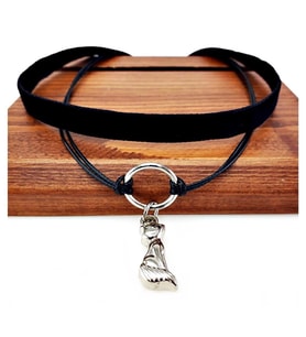 Siyah Renk Kadife Deri Round İkili Kedi Choker Kolye