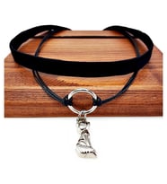 Siyah Renk Kadife Deri Round İkili Kedi Choker Kolye