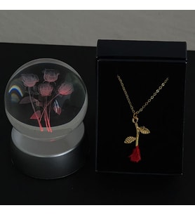 Güller Model Cam Küre Işıklı & Gül Kolye Özel Kutulu Set