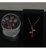 Güller Model Cam Küre Işıklı & Gül Kolye Özel Kutulu Set