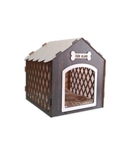 Süper Set Ahşap Desenli Köpek Evi-kulübesi Minder Ve Zincir Tasma Hediyeli (beyaz-rebab)