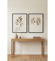 Minimalist Botanik Yaprak Desenli 2’li Ahşap Çerçeveli Tablo Seti