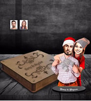 Kişiye Özel Sevgili Yılbaşı Karikatürlü Ahşap Biblo Kutulu  Model-8