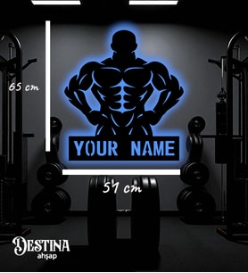 Destina Ahşap Body Building Temalı Kişiselleştirilebilir Led Tablo 51cm*65cm