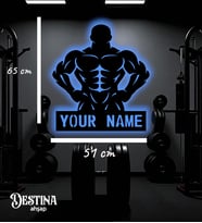 Destina Ahşap Body Building Temalı Kişiselleştirilebilir Led Tablo 51cm*65cm