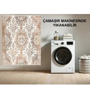 Makine Kaymaz Yıkanabilir Krem Bohem Salon Halısı Mutfak Halısı Koridor Halısı Yolluk 0374