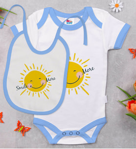 BK Kids Smile More Tasarımlı Mavi Bebek Body Zıbın ve Mama Önlüğü Hediye Seti-1