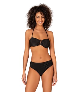 Endeep Kadın Aksesuarlı Fitilli Dokulu Siyah Bikini Takımı