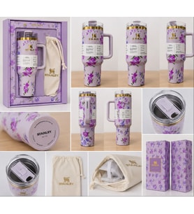 Stanley Quencher H2.0 1.18 L Lila Mor Desenli Pipetli Termos Mug – Özel Kutulu ve Keseli