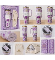 Stanley Quencher H2.0 1.18 L Lila Mor Desenli Pipetli Termos Mug – Özel Kutulu ve Keseli