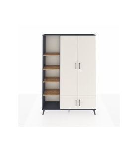 Arges Dolap 6 Raflı 4 Kapaklı Tek Askılı 132x30x195 Antrasit-Aytaşı/Çam