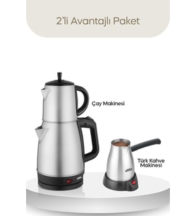 5845-Inox Çaycı ve 2967-Elektrikli Türk Kahvesi Makinesi Seti (Gri)