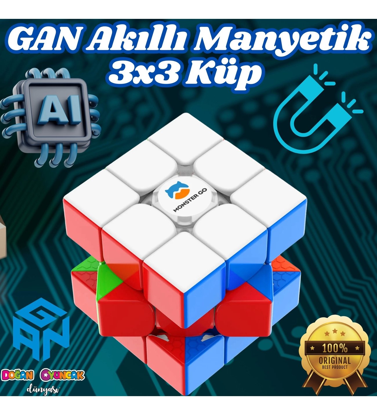 Akıllı GAN Monster Go Standard 3x3 Manyetik Küp - Zeka Küpü