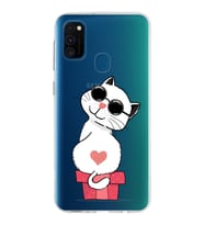 Samsung Galaxy M30s Kapak Cool Cat Tasarımlı Şeffaf Silikon Kılıf