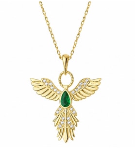 925 Ayar Gümüş Anka Kuşu Figürlü Gold Kadın Kolye