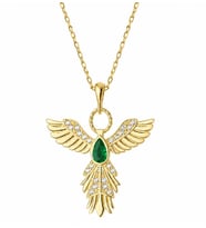 925 Ayar Gümüş Anka Kuşu Figürlü Gold Kadın Kolye