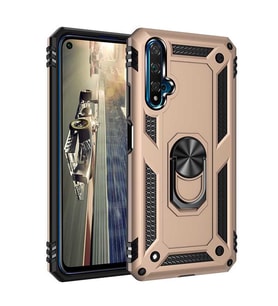 Huawei Nova 5T Kılıf Metal For Car Yüzüklü Standlı Military Ring Serisi (Altın)