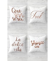 La Dolce Vita Shine On Yazılı Gizli Fermuarlı Kırlent Kılıfı Koltuk Yastık Kılıfı Takım(4adet) (Beyaz-Rose Gold)