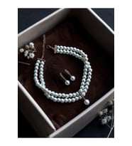 Zirkon Taşlı Tasma Choker İnci Kolye ve İnci Küpe Seti Düğün Nikah Kına