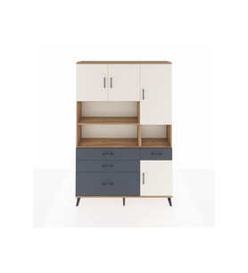 Arges Dolap 9 Raflı 4 Çekmeceli 4 Kapaklı 132x30x195 Çam-Aytaşı/Antrasit
