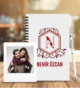 Kişiye Özel Ahşap Defter & Metal Tükenmez Kalem + Ahşap Çerçeve
