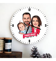 Kız Çocuklu Mükemmel Aile Karikatürlü Duvar Saati