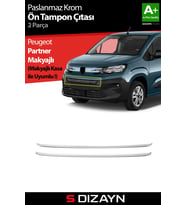 S-Dizayn Peugeot Partner Makyajlı Krom Ön Tampon Çıtası 2 Prç 2023 Üzeri A+ Kalite