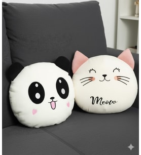 Sozzy Sevimli Peluş Panda ve Kedi Yastık Seti (Beyaz)