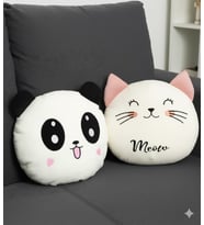 Sozzy Sevimli Peluş Panda ve Kedi Yastık Seti (Beyaz)