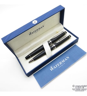 Waterman Expert Mat Siyah Krom Roller Kalem + Tükenmez Kalem Set  İsme Özel Kalem  Hediye Kalem
