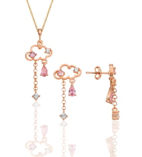 Gümüş rose pembe zirkon taşlı bulut kolye ve küpe ikili set SGTL12353ROSE