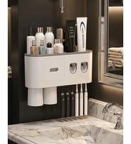 Çift Dispenserli Diş Macunu Sıkacağı 6 Fırçalık Bardaklı Banyo Organizer