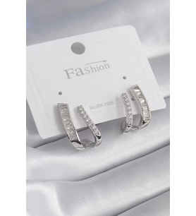 Pirinç Gümüş Renk Zirkon Taşlı Kadın Küpe - TJ-BKP8447