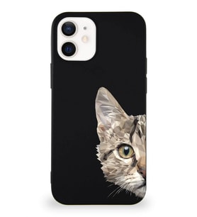 Apple iPhone 12 Mini Soft Premier Kapak Catface Tasarımlı Silikon Kılıf - Siyah (Şeffaf)