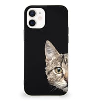 Apple iPhone 12 Mini Soft Premier Kapak Catface Tasarımlı Silikon Kılıf - Siyah (Şeffaf)